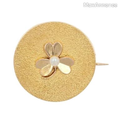 Broche Or Jaune Trèfle Perle