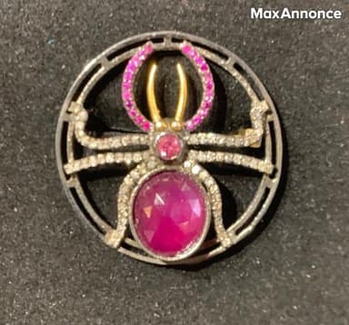 Broche Argent Et Or,Rubis,Diamants