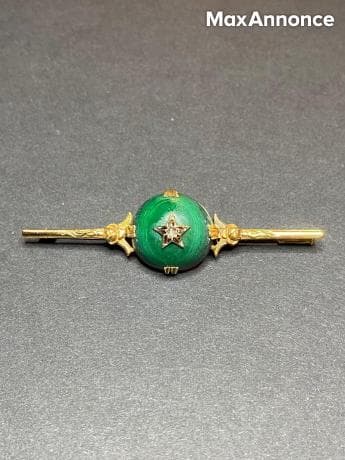 Ancienne Broche Art Nouveau Or Malachite Et Diamant