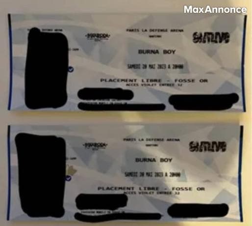2 places de concert Burna Boy
- Fosse OR