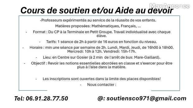 Cours de Soutien Scolaire / Aide au devoir