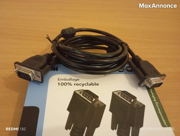 Câble svga Haute Résolution mâle mâle noir 1,80 m