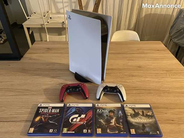 Sony PS5 Blu-Ray Edition Console - Blanc + 2 manettes + 4 je