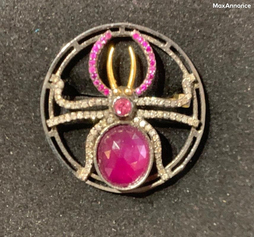 Broche Argent Et Or,Rubis,Diamants