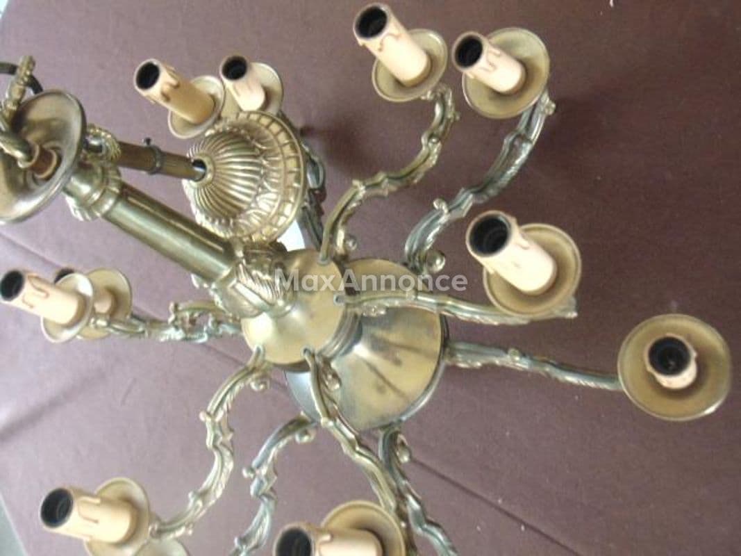 Lustre ancien 12 feux Bronze laiton Style Louis XV