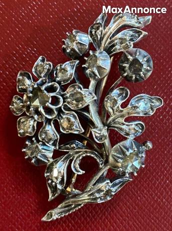Broche Napoleon III Diamants Roses Argent Et Or