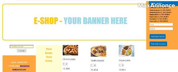 vente site web gestion de commandes pour snacks / restaurant